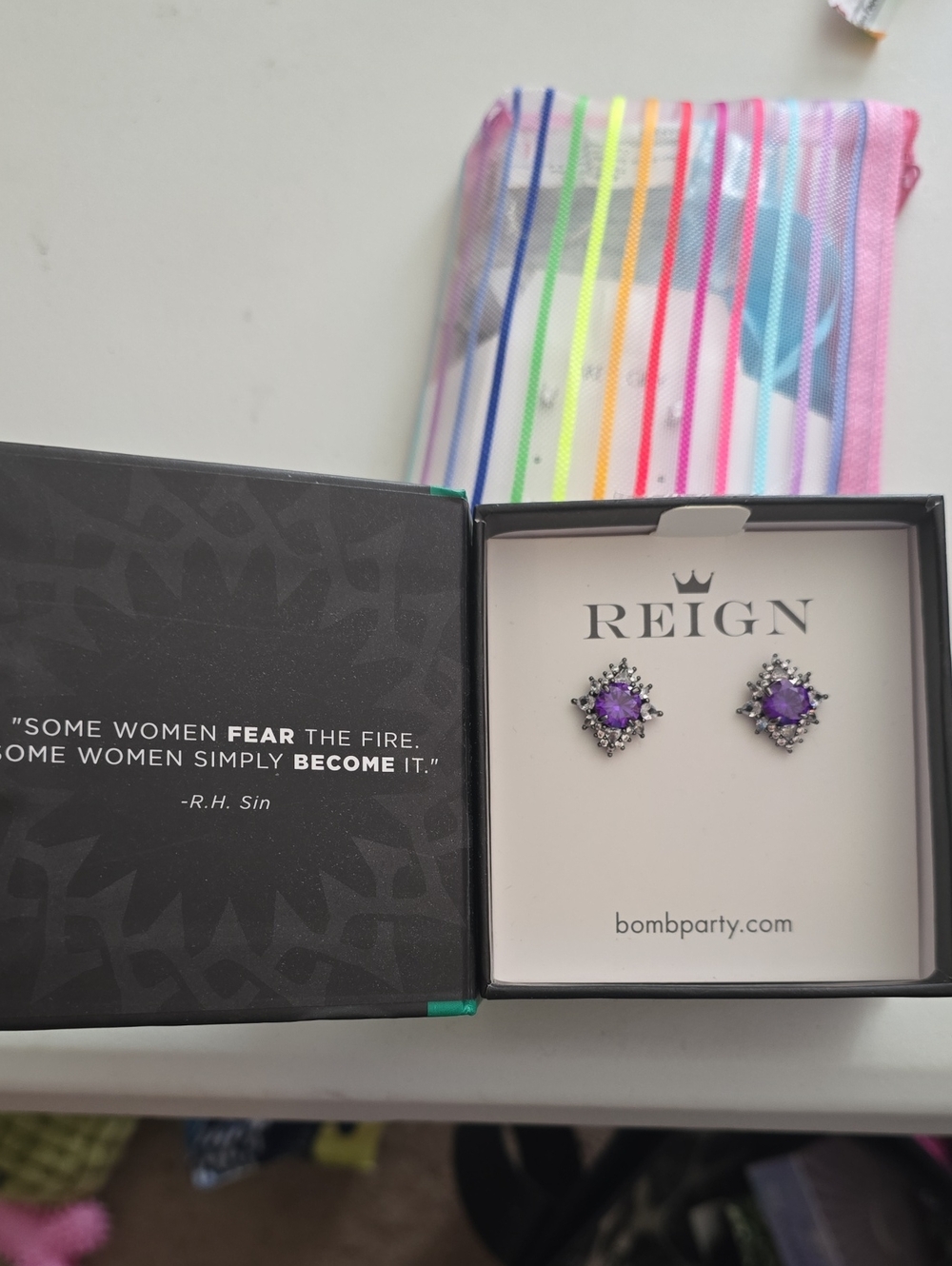 bp Purple Crystal Halo Stud Earrings
